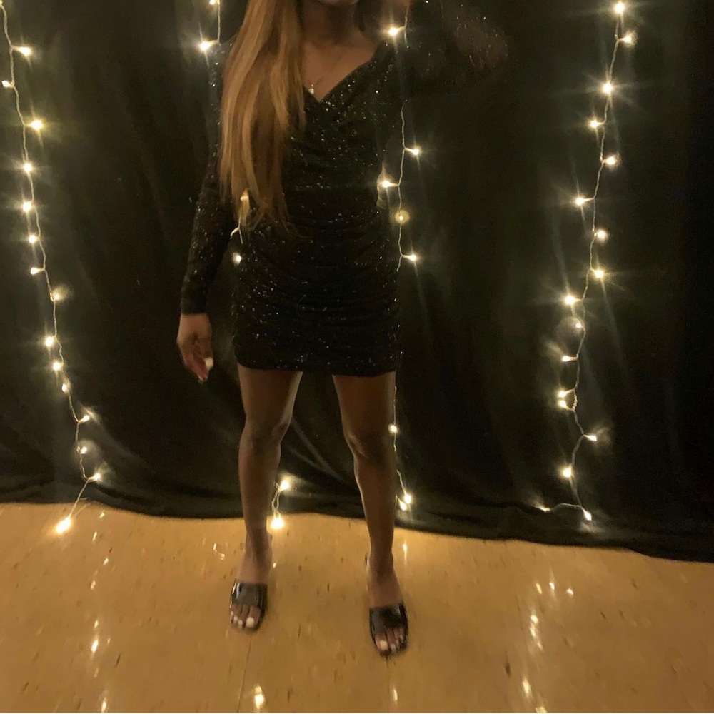 SHEIN: D&M Off Shoulder Zip Back Sequins Party Dress